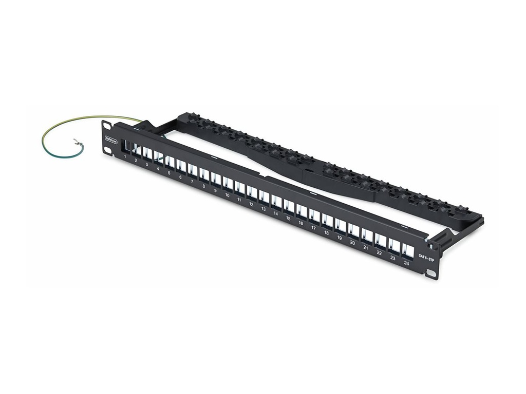 StarTech.com Startech - Leeres Keystone-Patchpanel - with cable management bar, for RJ45 - geeignet für Wandmontage, Rack montierbar - CAT 6a/8 - STP/UTP - Schwarz - 1U - 48.3 cm (19")