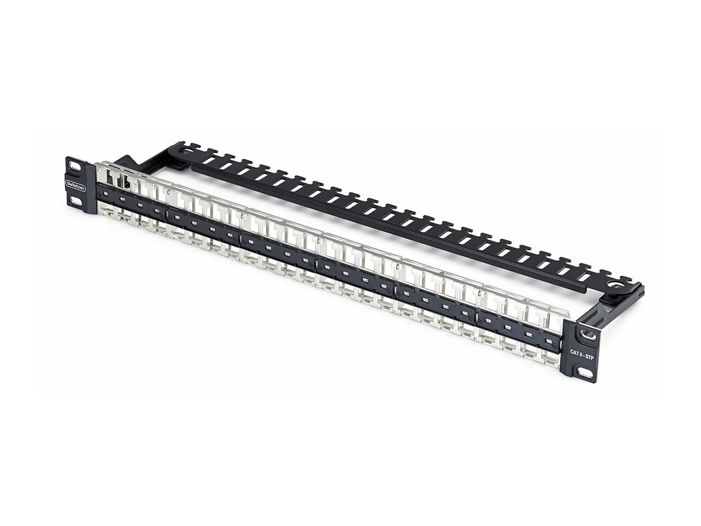 StarTech.com Startech - Leeres Keystone-Patchpanel - with cable management bar, for RJ45 - geeignet für Wandmontage, Rack montierbar - CAT 6a/8 - STP/UTP - Schwarz - 1U - 48.3 cm (19")