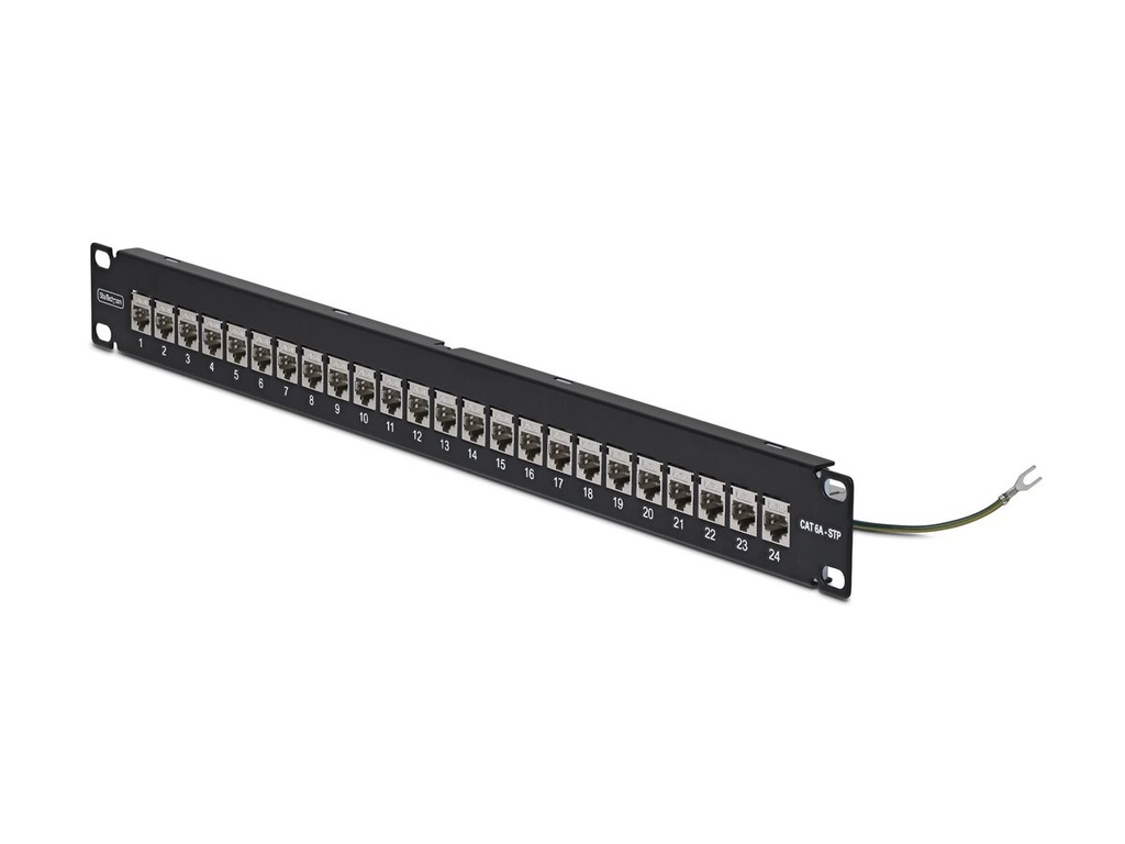 StarTech.com Startech - Durchgangspatchpanel - mit Kabelmanagement-Stange, Inline-Kupplungen - Rack montierbar - CAT 6a - STP - RJ-45 X 24 - schwarz & silber - 1U - 48.3 cm (19")