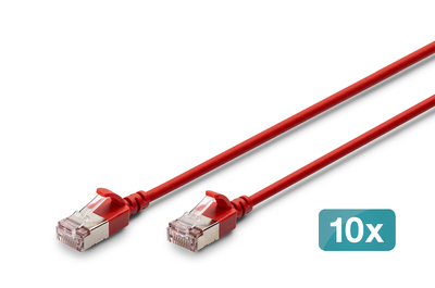 DIGITUS CAT 6A F-FTP Slim Patchkabel, 1,5 m, Rot, 10 Stück