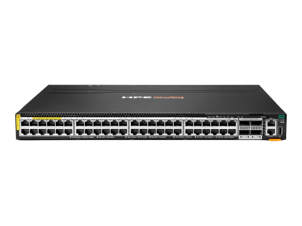 HPE Aruba Networking CX 6300M 48p Smart Rate 10G PTP/AVB 4p QSFP28 100G MACsec 4320W - Switch - L3 Erweitert - managed - 48 x 1/2.5/5/10GBase-T (PoE++)