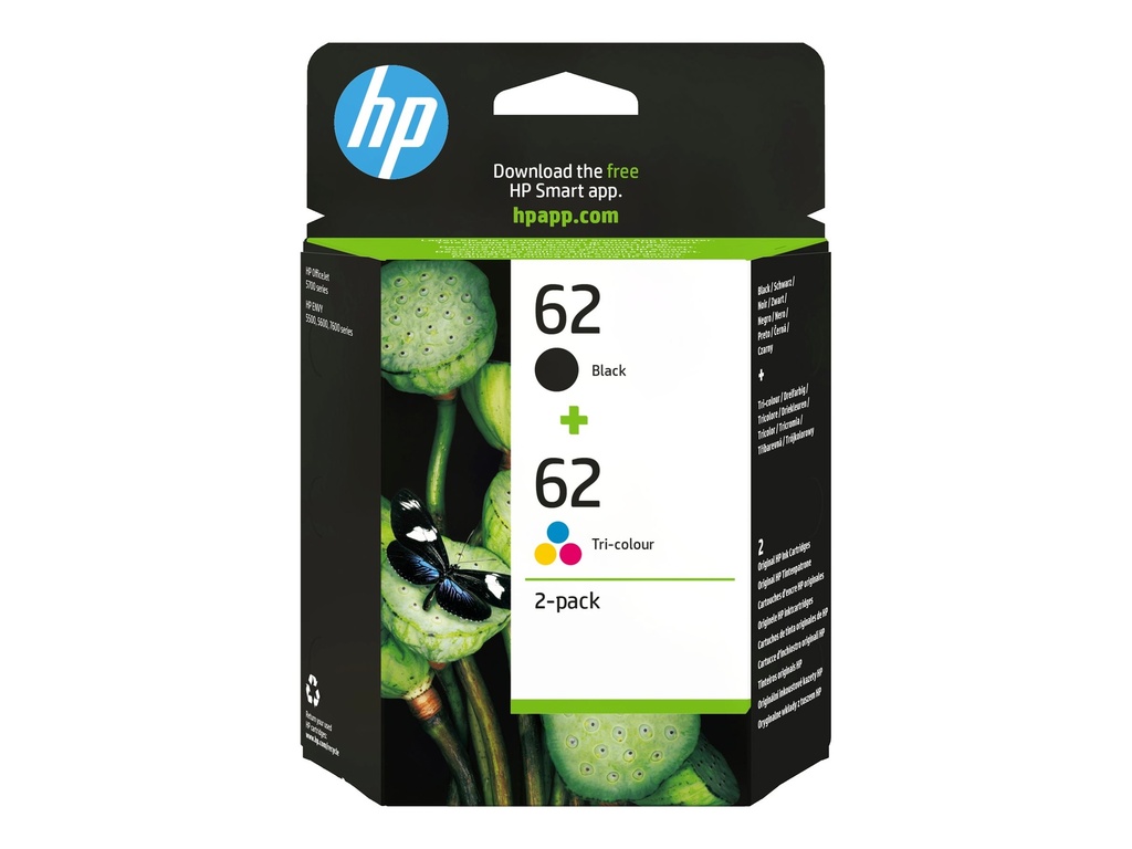 HP 62 - 2er-Pack - pigmentiertes Schwarz, Farbe (Cyan, Magenta, Gelb)
