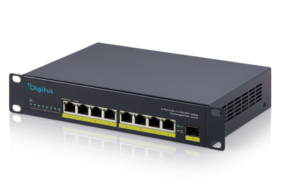 DIGITUS 10" 2.5G 8-Port Unmanaged PoE+ Switch mit 1× 10G SFP+ (80W)