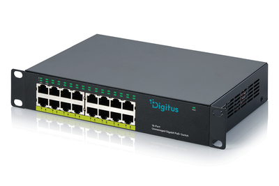 DIGITUS 10" Gigabit 16-Port Unmanaged PoE+ Switch (120W)