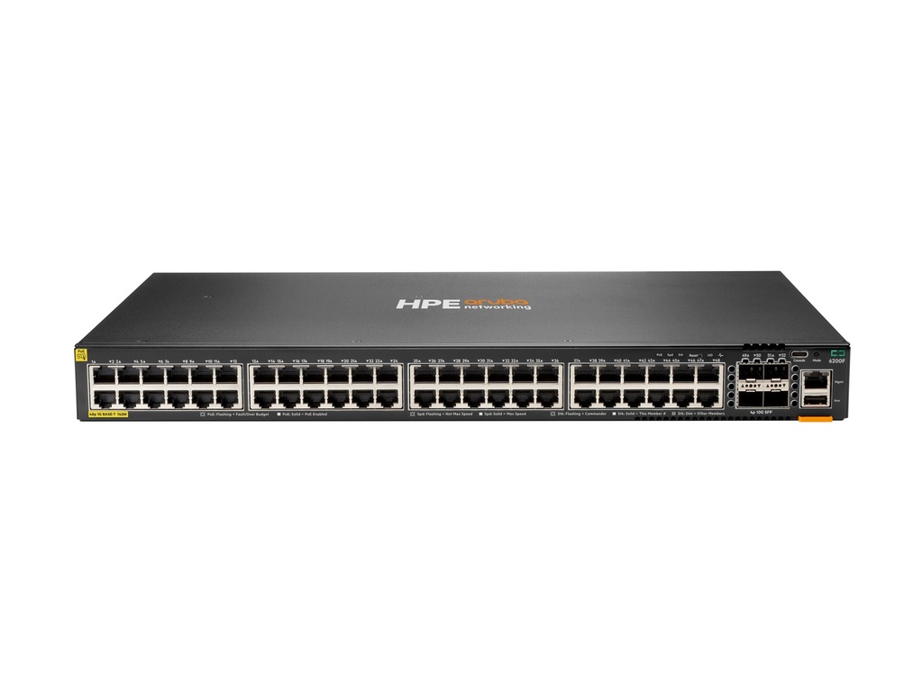 HPE Aruba Networking CX 6200F 48G Class 4 PoE 4SFP 740W Switch - Switch - max. Stapelentfernung 10 km - L3 - managed - 48 x 10/100/1000 (PoE+)