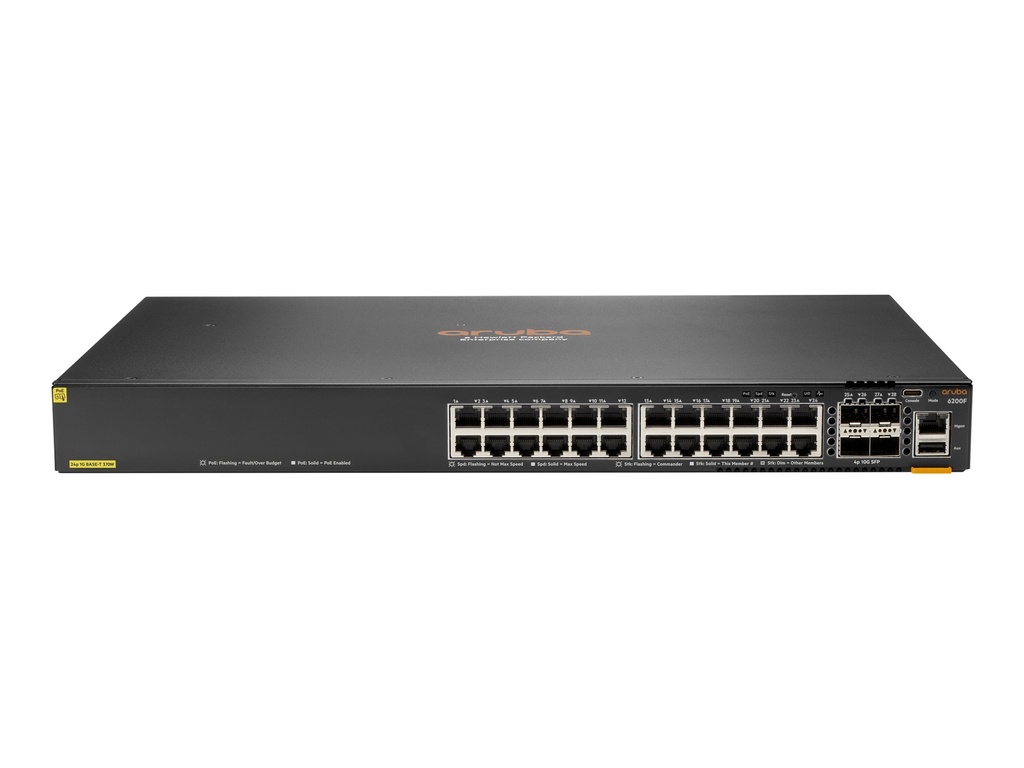 HPE Aruba Networking CX 6200F 24G Class 4 PoE 4SFP 370W Switch - Switch - max. Stapelentfernung 10 km - L3 - managed - 24 x 10/100/1000 (PoE+)