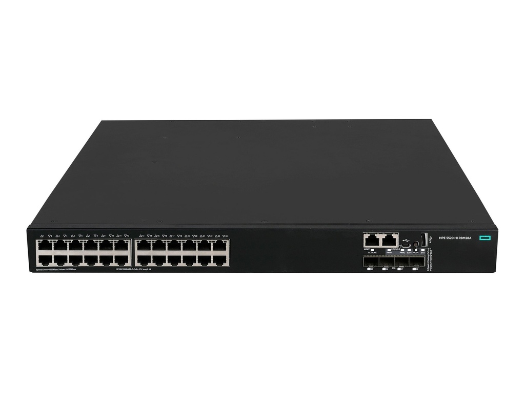 HPE Networking Comware 5520HI 24p 10/100/1000BASE-T 4p SFP+ 1G/10G 1-slot TAA Switch - Switch - 1 Steckplatz für Erweiterungsmodul - L3 - managed - 24 x 10/100/1000Base-T + 4 x 1 Gigabit / 10 Gigabit SFP+ (Uplink / Stacking)