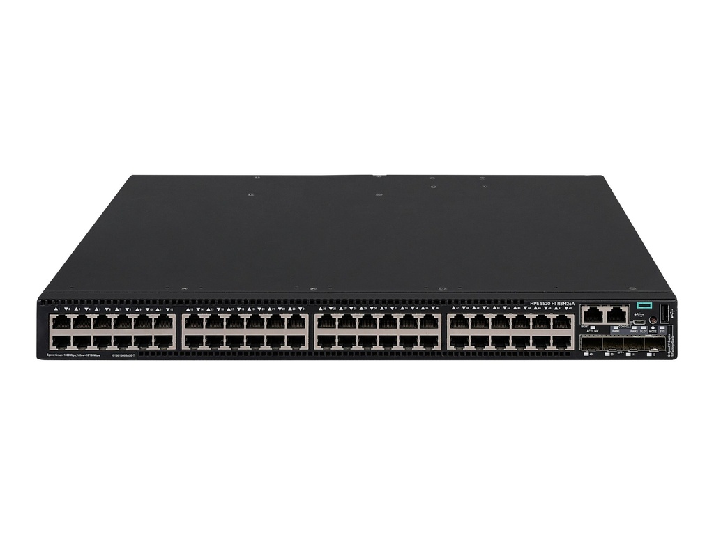 HPE Networking Comware 5520HI 48p 10/100/1000BASE-T 4p SFP+ 1G/10G 1-slot TAA Switch - Switch - 1 Steckplatz für Erweiterungsmodul - L3 - managed - 48 x 10/100/1000Base-T + 4 x 1 Gigabit / 10 Gigabit SFP+ (Uplink / Stacking)