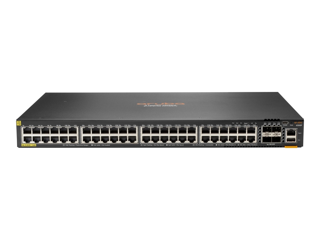 HPE Aruba Networking CX 6200F 48G Class4 PoE 4SFP+ 740W TAA Switch - Switch - max. Stapelentfernung 10 km - L3 - managed - 48 x 10/100/1000 (PoE+)