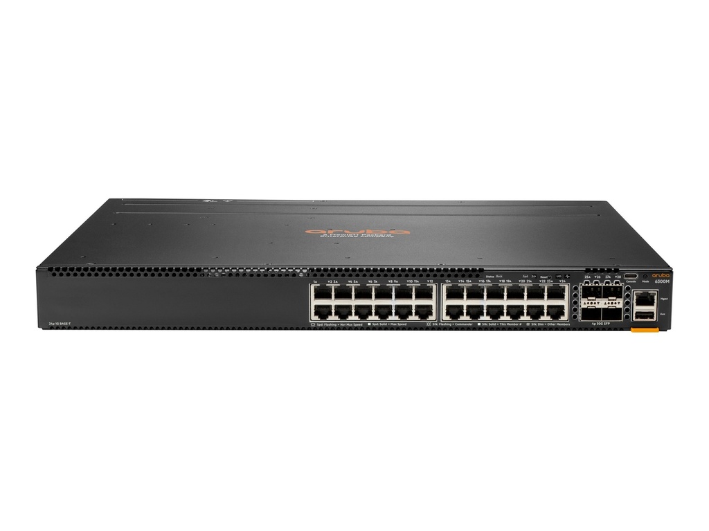 HPE Aruba Networking 6300M 24p 10M/100M/1G 4p SFP56 50G TAA Switch - Switch - max. Stapelentfernung 10 km - L3 - managed - 24 x 10/100/1000 + 4 x 1 Gigabit / 10 Gigabit / 25 Gigabit / 50 Gigabit SFP56 (Uplink / Stacking)