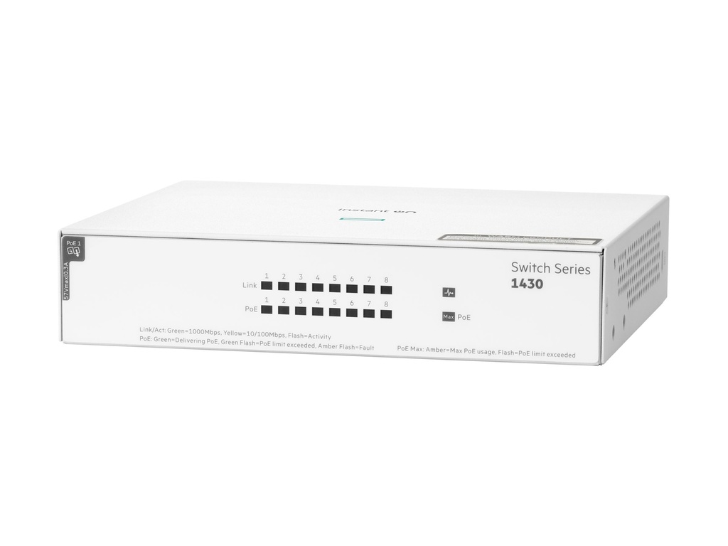 HPE Networking Instant On 1430 8G Class4 PoE 64W Switch - Switch - unmanaged - 8 x 10/100/1000 (PoE Class 4)