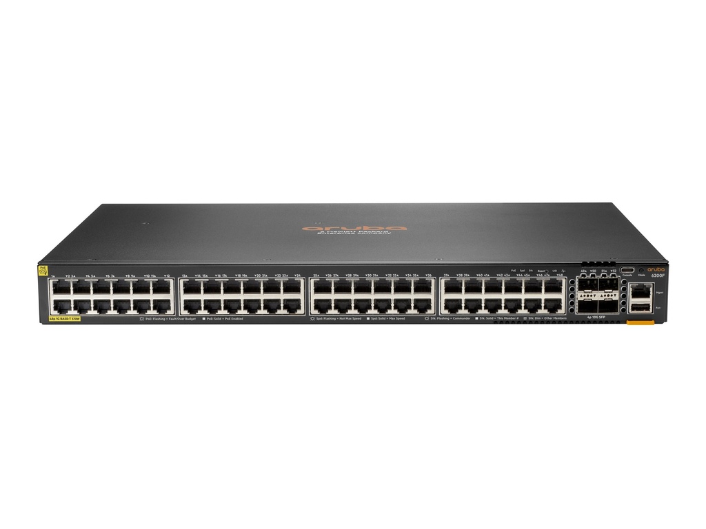 HPE Aruba Networking CX 6200F 48G Class 4 PoE 4SFP 370W TAA Switch - Switch - max. Stapelentfernung 10 km - L3 - managed - 48 x 10/100/1000 (PoE+)