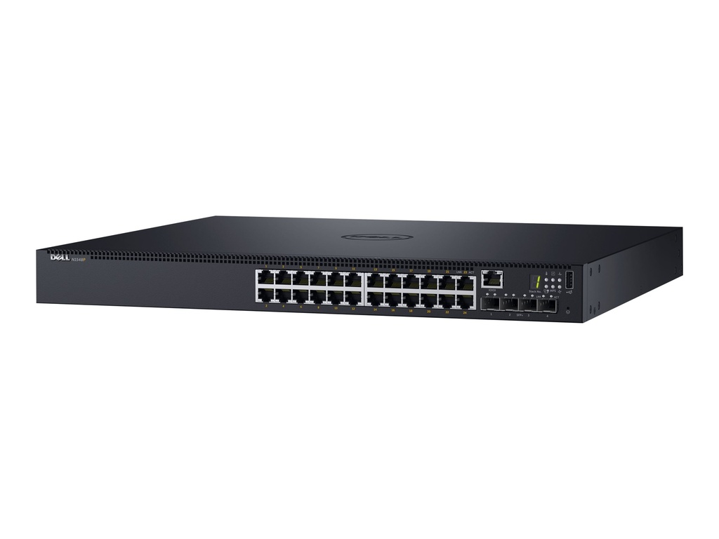 Dell Networking N1524P - Switch - L2+ - managed - 24 x 10/100/1000 + 4 x 10 Gigabit SFP+ - Luftstrom von vorne nach hinten - an Rack montierbar - PoE+ (30.8 W)