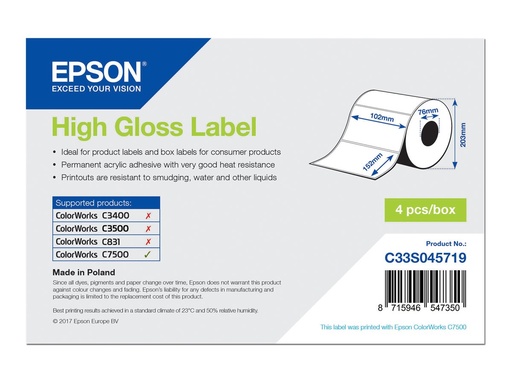 [C33S045719] Epson Hochglänzend - 102 x 152 mm 800 Etikett(en) (1 Rolle(n)