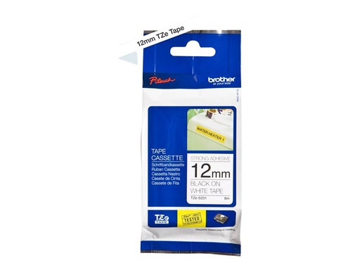 [TZES231] Brother TZe-S231 - Extra starker Klebstoff - Schwarz auf Weiß - Rolle (1,2 cm x 8 m)