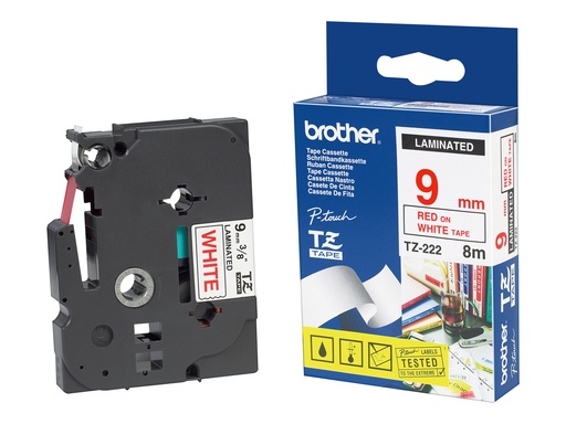 [TZ222] Brother TZ222 - Rot auf Weiß - Rolle (0,9 cm