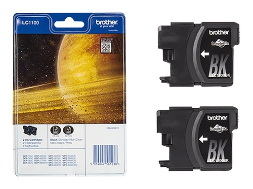 [LC1100BKBP2] Brother LC-1100BK Black Ink Cartridge 2 stuks - Tinte auf Pigmentbasis - 2 Stück(e)