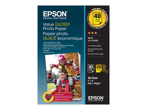 [C13S400044] Epson Value Photo Paper Glossy - Glänzend - 100 x 150 mm 20 Blatt Fotopapier (Packung mit 2)