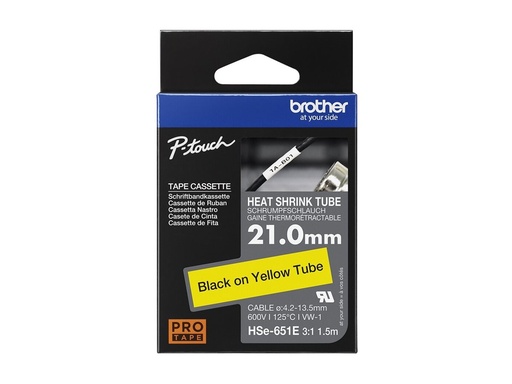 [HSE651E] Brother HSE-651E - Schwarz auf Gelb - Rolle (2,1 cm x 1,5 m)
