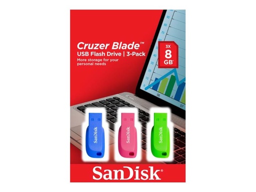 [SDCZ50C-032G-B46T] SanDisk Cruzer Blade - USB-Flash-Laufwerk - 32 GB - USB 2.0 - Blau, grün, pink (Packung mit 3)
