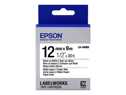 [C53S654023] Epson LabelWorks LK-4WBB - Schwarz auf matt Weiß - Rolle (1,2 cm x 9 m)