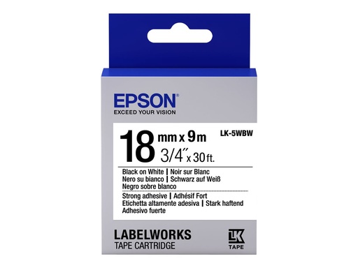 [C53S655012] Epson LabelWorks LK-5WBW - Stark klebend - Schwarz auf Weiß - Rolle (1,8 cm x 9 m)