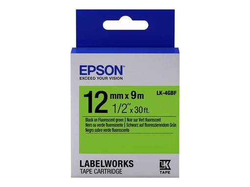 [C53S654018] Epson LabelWorks LK-4GBF - Schwarz auf Grün - Rolle (1,2 cm x 9 m)