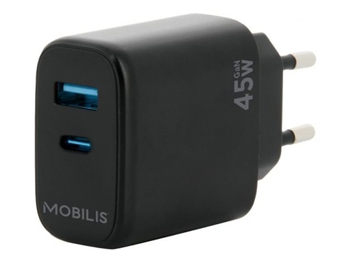 [001363] Mobilis Netzteil - schnell, gan - 45 Watt - QC, PD/PPS - 2 Ausgabeanschlussstellen (USB, USB-C)