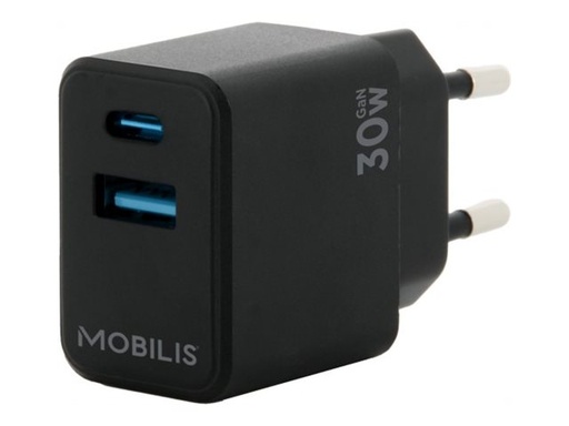 [001362] Mobilis Netzteil - schnell, gan - 30 Watt - QC, PD/PPS - 2 Ausgabeanschlussstellen (USB-C, USB)