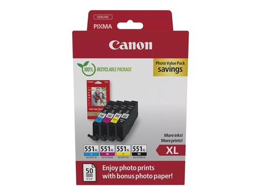 [6443B008] Canon CLI-551XL C/M/Y/BK Photo Value Pack - 4er-Pack
