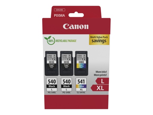 [5224B017] Canon 540L x2/CL-541XL Multipack - 3er-Pack - Hohe Ergiebigkeit - Schwarz, Farbe (Cyan, Magenta, Gelb)