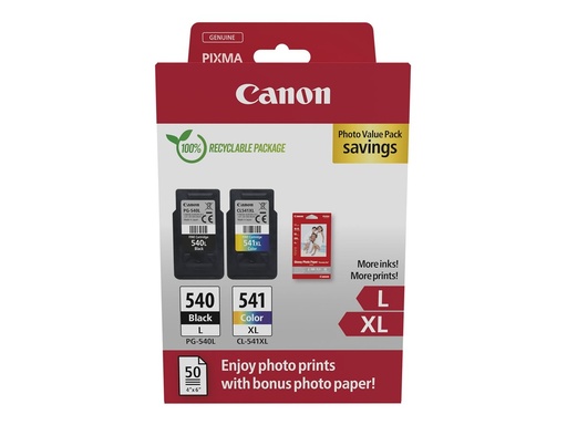 [5224B012] Canon PG-540L/CL-541XL Photo Value Pack - Glänzend - 2er-Pack - Hohe Ergiebigkeit - Schwarz, Farbe (Cyan, Magenta, Gelb)