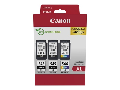 [8286B013] Canon PG-545XL x2 /CL-546XL Multi Pack - 3er-Pack - Hohe Ergiebigkeit - Schwarz, Farbe (Cyan, Magenta, Gelb)