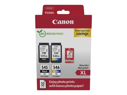 [8286B011] Canon PG-545XL/CL-546XL Photo Paper Value Pack - 2er-Pack - Hohe Ergiebigkeit - Schwarz, Farbe (Cyan, Magenta, Gelb)