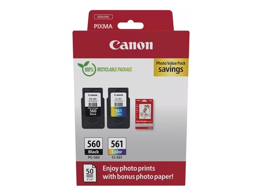 [3713C008] Canon PG-560/CL-561 Photo Value Pack - Glänzend - 2er-Pack - Schwarz, Farbe (Cyan, Magenta, Gelb)