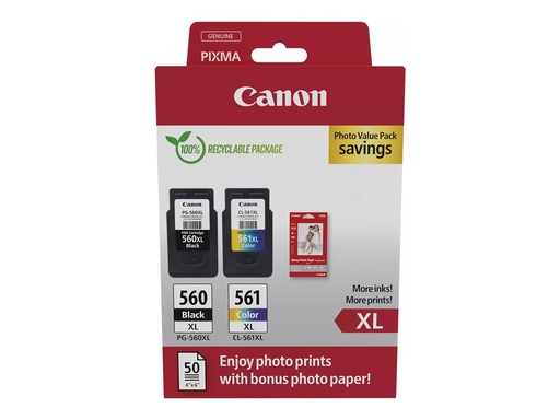 [3712C008] Canon PG-560XL/CL-561XL Photo Value Pack - Glänzend - 2er-Pack - Hohe Ergiebigkeit - Schwarz, Farbe (Cyan, Magenta, Gelb)