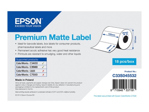 [C33S045532] Epson Premium - Matt - 102 x 76 mm 440 Etikett(en) (1 Rolle(n)