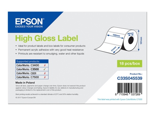 [C33S045539] Epson Hochglänzend - 51 x 102 mm 610 Etikett(en) (1 Rolle(n)