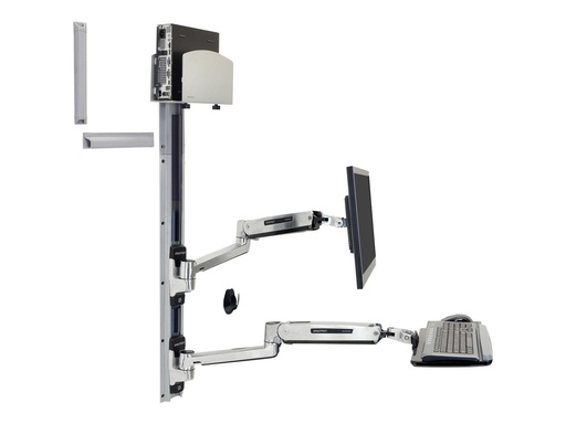 [45-358-026] Ergotron LX - Befestigungskit (CPU-Halter, Maushalterung, 2 Schienenabdeckungen, Tastaturarm, 2 Kabelkanäle, Handgelenkkissen, Steh-Sitz-Arm, Wandschiene 10", Wandschiene 34") - Konstante Krafttechnologie - für LCD-Display / PC-Ausrüstung - mittlerer CPU-Halter - Polished Aluminum - Bildschirmgröße: bis zu 106,7 cm (bis zu 42 Zoll)