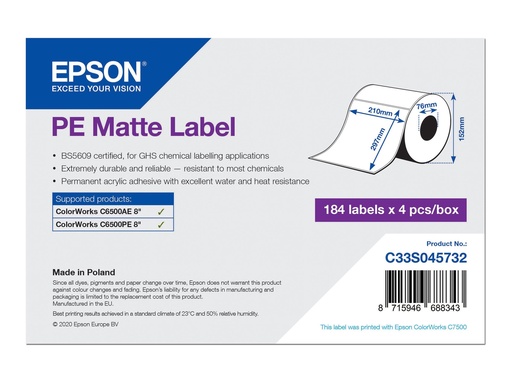 [C33S045732] Epson PE - Matt - 210 x 297.4 mm 736 Etikett(en) (4 Rolle(n)