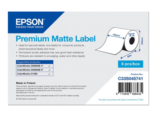 [C33S045741] Epson Premium - Matt - permanenter Acrylklebstoff - Rolle (10,2 cm x 60 m)