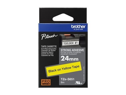 [TZES651] Brother TZe-S651 - Extra starker Klebstoff - Schwarz auf Gelb - Rolle (2,4 cm x 8 m)