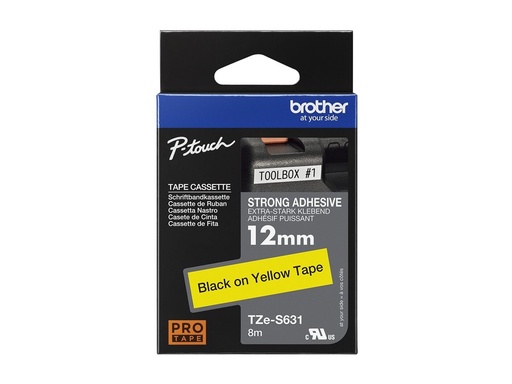 [TZES631] Brother TZe-S631 - Extra starker Klebstoff - Schwarz auf Gelb - Rolle (1,2 cm x 8 m)