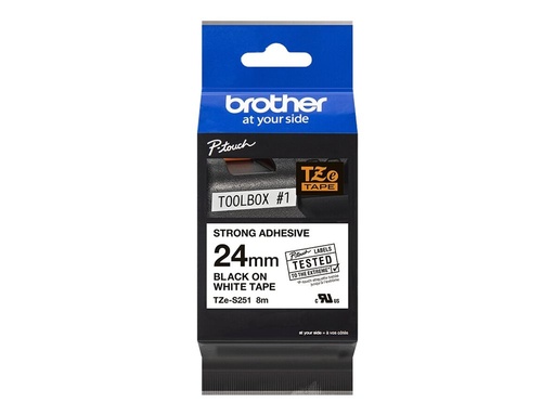 [TZES251] Brother TZe-S251 - Extra starker Klebstoff - Schwarz auf Weiß - Rolle (2,4 cm x 8 m)