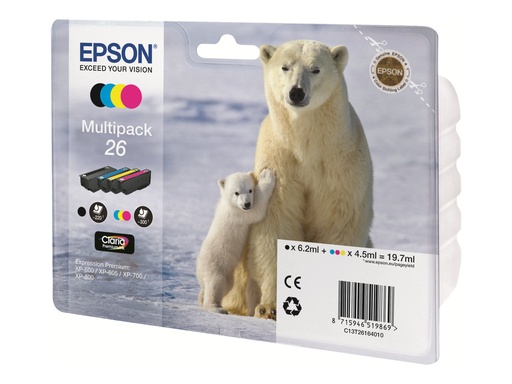 [C13T26164010] Epson 26 Multipack - 4er-Pack - Schwarz, Gelb, Cyan, Magenta