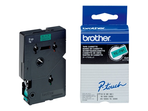[TC791] Brother TC791 - 9 mm x Schwarz auf Grün - laminiertes