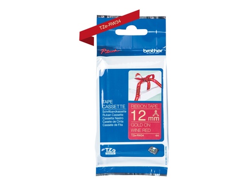 [TZERW34] Brother TZe-RW34 - Gold auf Weinrot - Rolle (1,2 cm x 4 m)