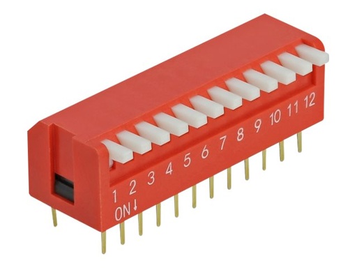 [66408] Delock DIP flip switch piano 12-digit 2.54 mm pitch THT vertical - DIP-Schalter - Rot (Packung mit 2)
