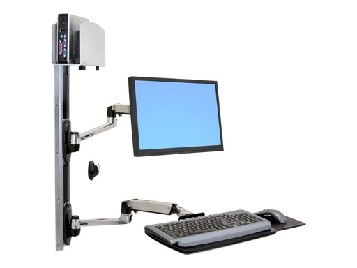 [45-247-026] Ergotron LX Wall Mount System - Befestigungskit (Wandarm, Maushalterung, 2 Schienenabdeckungen, Tastaturarm, 2 Kabelkanäle, Handgelenkkissen, Wandschiene 10", Wandschiene 34", CPU Abstandhalter, Montagesystem mit CPU-Halterung und Armen, medium CPU holder)