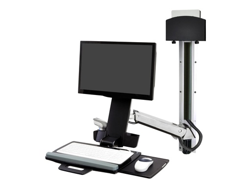 [45-273-026] Ergotron Sit-Stand Combo System Mit CPU-Halter klein - Befestigungskit (CPU-Halter, 2 Schienenabdeckungen, 2 Kabelkanäle, Handgelenkkissen, einstellbarer Monitorarm, VESA-Halterung, Wandschiene 34", Montagesystem mit CPU-Halterung und Armen, Tastaturablage mit linker/rechter Mausablage, Ablage für Barcode-Scanner und Maus, Combo Schwenkarm)